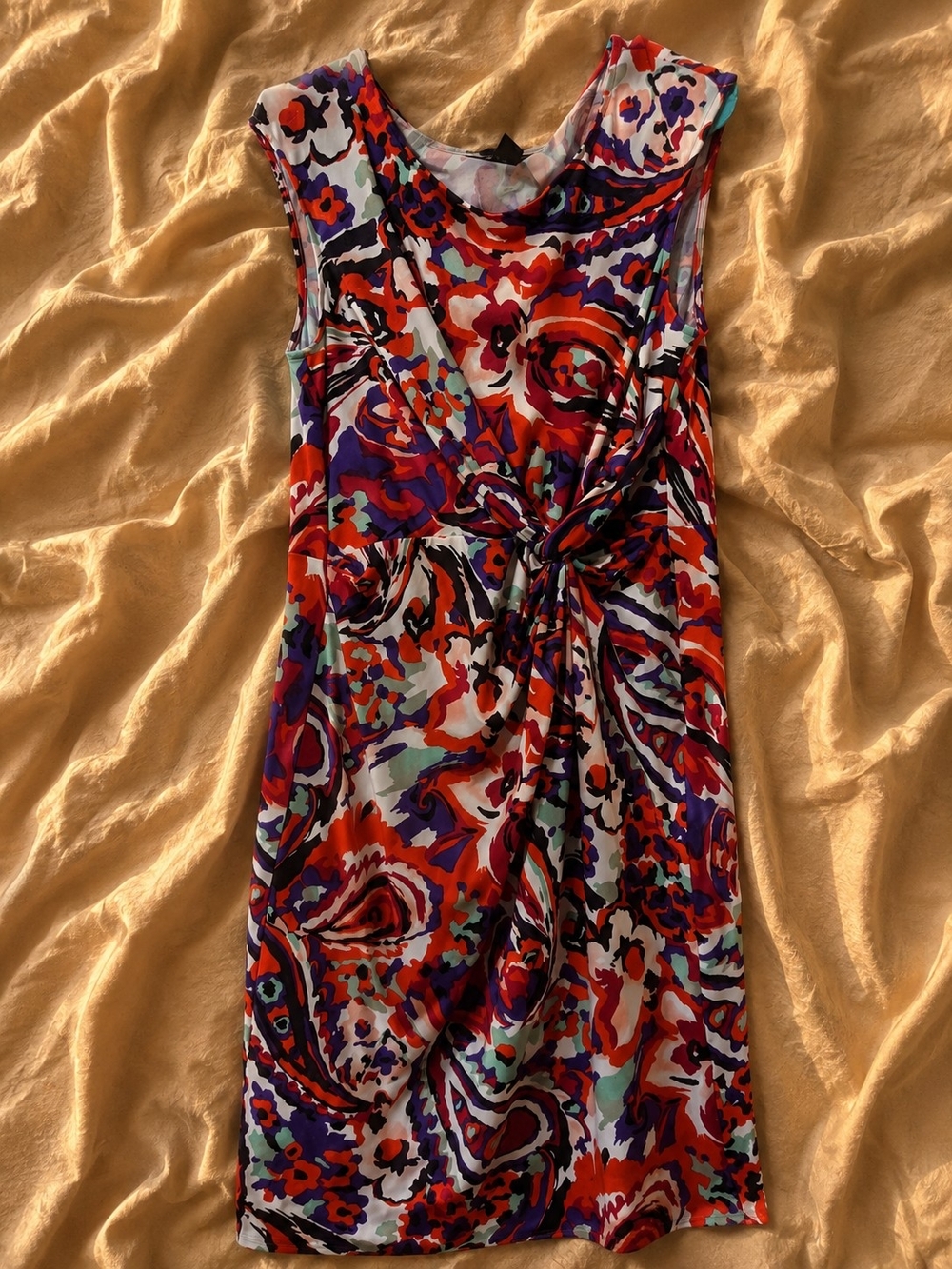 Style & Co. Red, Purple and Blue Knot-Front Sleeveless Dress